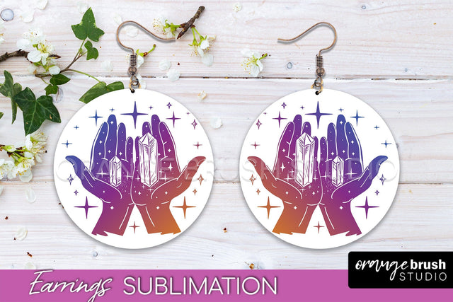 Boho Mystical Round Earrings Sublimation, Celestial Earrings Sublimation OrangeBrushStudio 