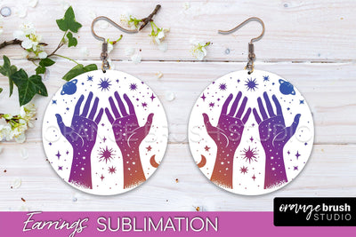 Boho Mystical Round Earrings Sublimation, Celestial Earrings Sublimation OrangeBrushStudio 