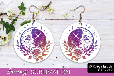 Boho Mystical Round Earrings Sublimation, Celestial Earrings Sublimation OrangeBrushStudio 