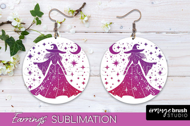 Boho Mystical Round Earrings Sublimation, Celestial Earrings Sublimation OrangeBrushStudio 
