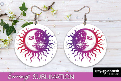 Boho Mystical Round Earrings Sublimation, Celestial Earrings Sublimation OrangeBrushStudio 