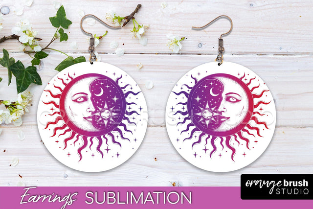 Boho Mystical Round Earrings Sublimation, Celestial Earrings Sublimation OrangeBrushStudio 