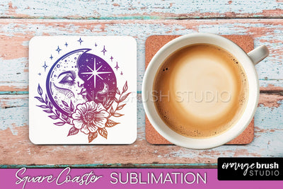 Boho Mystical Square Coaster PNG - Celestial Sublimation Sublimation OrangeBrushStudio 