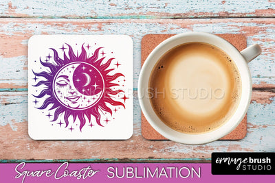 Boho Mystical Square Coaster PNG - Celestial Sublimation Sublimation OrangeBrushStudio 