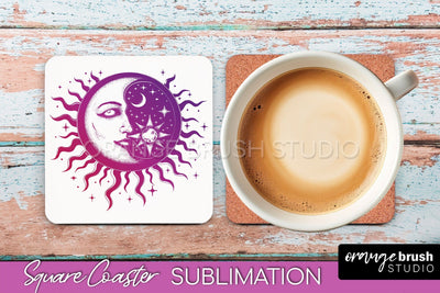 Boho Mystical Square Coaster PNG - Celestial Sublimation Sublimation OrangeBrushStudio 