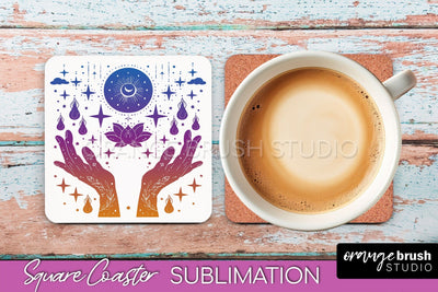 Boho Mystical Square Coaster PNG - Celestial Sublimation Sublimation OrangeBrushStudio 