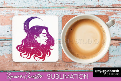 Boho Mystical Square Coaster PNG - Celestial Sublimation Sublimation OrangeBrushStudio 