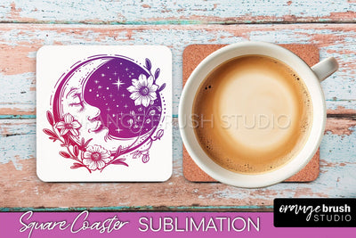 Boho Mystical Square Coaster PNG - Celestial Sublimation Sublimation OrangeBrushStudio 