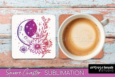 Boho Mystical Square Coaster PNG - Celestial Sublimation Sublimation OrangeBrushStudio 