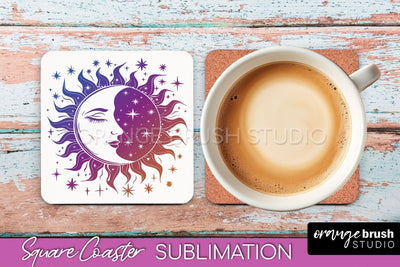 Boho Mystical Square Coaster PNG - Celestial Sublimation Sublimation OrangeBrushStudio 