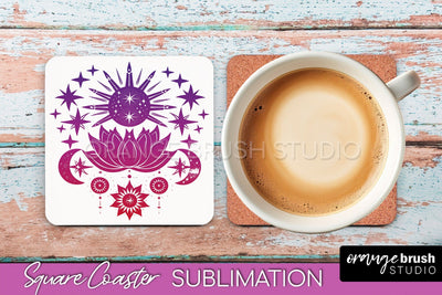 Boho Mystical Square Coaster PNG - Celestial Sublimation Sublimation OrangeBrushStudio 