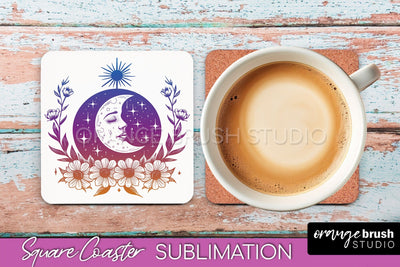 Boho Mystical Square Coaster PNG - Celestial Sublimation Sublimation OrangeBrushStudio 