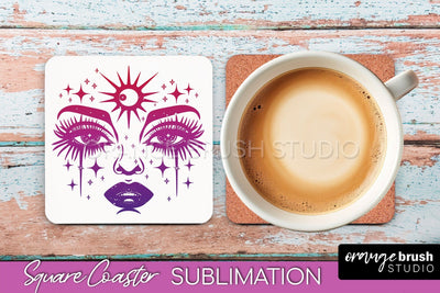 Boho Mystical Square Coaster PNG - Celestial Sublimation Sublimation OrangeBrushStudio 