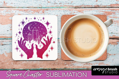 Boho Mystical Square Coaster PNG - Celestial Sublimation Sublimation OrangeBrushStudio 