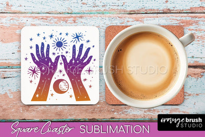 Boho Mystical Square Coaster PNG - Celestial Sublimation Sublimation OrangeBrushStudio 