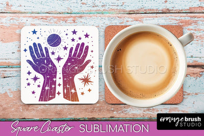 Boho Mystical Square Coaster PNG - Celestial Sublimation Sublimation OrangeBrushStudio 