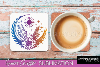 Boho Mystical Square Coaster PNG - Celestial Sublimation Sublimation OrangeBrushStudio 