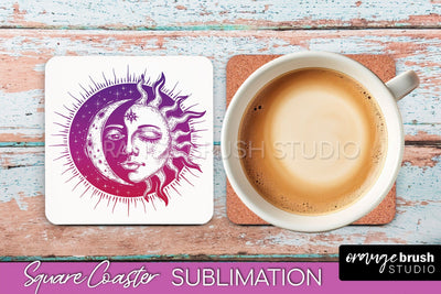Boho Mystical Square Coaster PNG - Celestial Sublimation Sublimation OrangeBrushStudio 