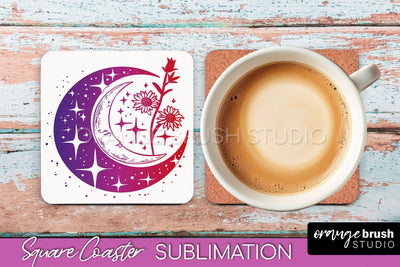 Boho Mystical Square Coaster PNG - Celestial Sublimation Sublimation OrangeBrushStudio 