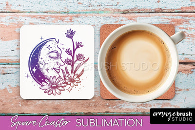 Boho Mystical Square Coaster PNG - Celestial Sublimation Sublimation OrangeBrushStudio 
