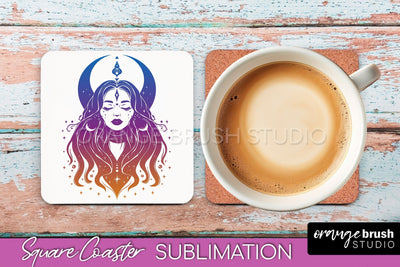 Boho Mystical Square Coaster PNG - Celestial Sublimation Sublimation OrangeBrushStudio 
