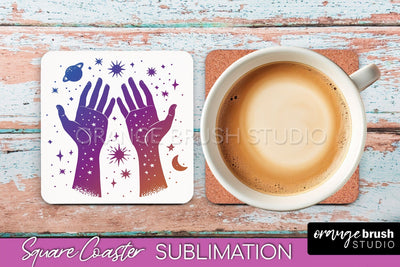 Boho Mystical Square Coaster PNG - Celestial Sublimation Sublimation OrangeBrushStudio 