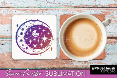Boho Mystical Square Coaster PNG - Celestial Sublimation Sublimation OrangeBrushStudio 