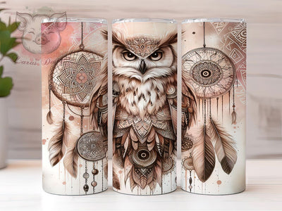 Boho Owl Dreamcatcher Mystic Tumbler Wrap, 20oz Tumbler Sublimation, Mystic Owl Design, Feather Dreamcatcher Art, Spiritual Bohemian Aesthetic, Woodland Owl Gift Sublimation Lara' s Designs 