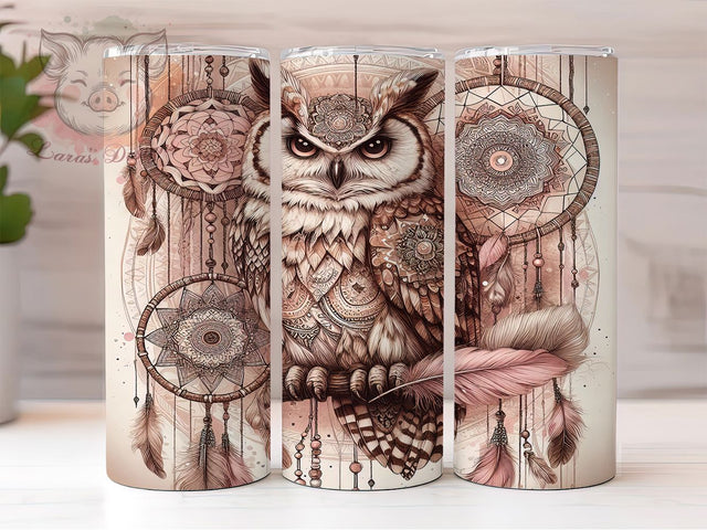 Boho Owl Dreamcatcher Mystic Tumbler Wrap, 20oz Tumbler Sublimation, Mystic Owl Design, Feather Dreamcatcher Art, Spiritual Bohemian Aesthetic, Woodland Owl Gift Sublimation Lara' s Designs 