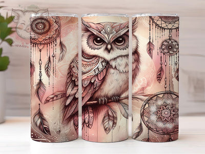 Boho Owl Dreamcatcher Mystic Tumbler Wrap, 20oz Tumbler Sublimation, Mystic Owl Design, Feather Dreamcatcher Art, Spiritual Bohemian Aesthetic, Woodland Owl Gift Sublimation Lara' s Designs 