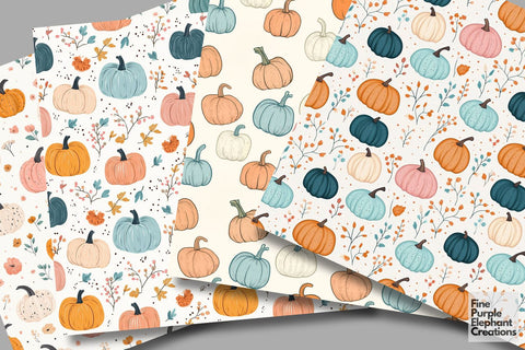 Boho Pastel Pumpkins Digital Paper | Cute Girly Fall Floral Halloween Sublimation Digital Pattern Fine Purple Elephant Creations 