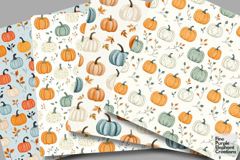 Boho Pastel Pumpkins Digital Paper | Cute Girly Fall Floral Halloween Sublimation Digital Pattern Fine Purple Elephant Creations 