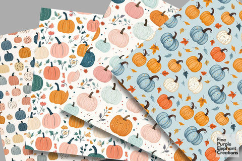 Boho Pastel Pumpkins Digital Paper | Cute Girly Fall Floral Halloween Sublimation Digital Pattern Fine Purple Elephant Creations 