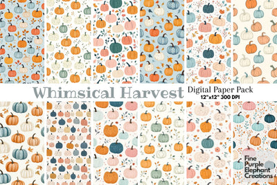 Boho Pastel Pumpkins Digital Paper | Cute Girly Fall Floral Halloween Sublimation Digital Pattern Fine Purple Elephant Creations 