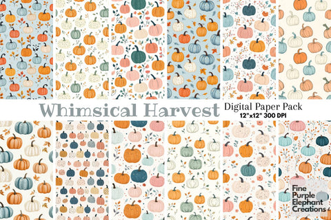 Boho Pastel Pumpkins Digital Paper | Cute Girly Fall Floral Halloween Sublimation Digital Pattern Fine Purple Elephant Creations 
