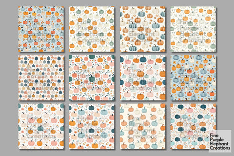 Boho Pastel Pumpkins Digital Paper | Cute Girly Fall Floral Halloween Sublimation Digital Pattern Fine Purple Elephant Creations 