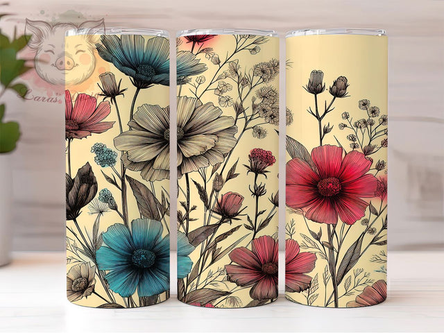 Boho Pastel Wildflower Tumbler, Spring Flowers Cup, 20oz Aesthetic Tumbler Wrap, Pastel Botanical Sublimation PNG, Rustic Wildflower Cup, Trendy Bohemian Tumbler, Nature Inspired Tumbler Sublimation Lara' s Designs 