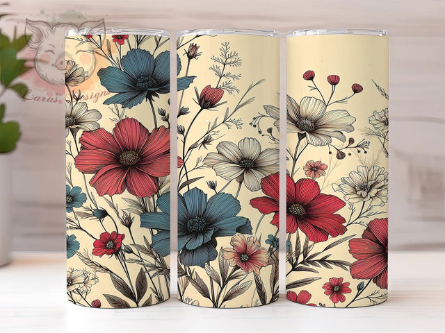 Boho Pastel Wildflower Tumbler, Spring Flowers Cup, 20oz Aesthetic Tumbler Wrap, Pastel Botanical Sublimation PNG, Rustic Wildflower Cup, Trendy Bohemian Tumbler, Nature Inspired Tumbler Sublimation Lara' s Designs 