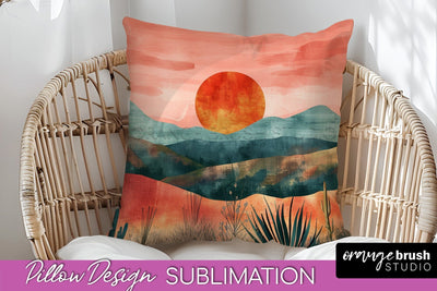 Boho Pillow Cover - Minimalist Landscape Pillow Sublimation Sublimation OrangeBrushStudio 