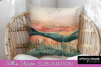 Boho Pillow Cover - Minimalist Landscape Pillow Sublimation Sublimation OrangeBrushStudio 