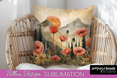 Boho Pillow Cover - Minimalist Landscape Pillow Sublimation Sublimation OrangeBrushStudio 