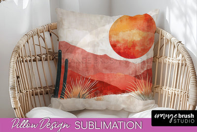 Boho Pillow Cover - Minimalist Landscape Pillow Sublimation Sublimation OrangeBrushStudio 