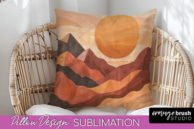 Boho Pillow Cover - Minimalist Landscape Pillow Sublimation Sublimation OrangeBrushStudio 