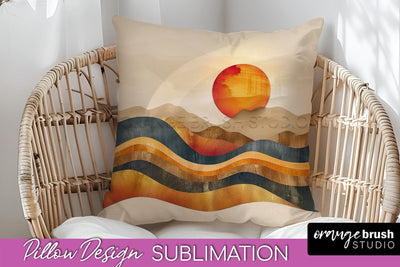 Boho Pillow Cover - Minimalist Landscape Pillow Sublimation Sublimation OrangeBrushStudio 