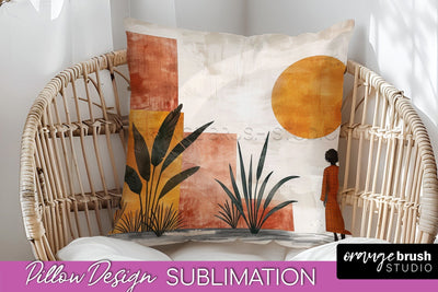 Boho Pillow Cover - Minimalist Landscape Pillow Sublimation Sublimation OrangeBrushStudio 