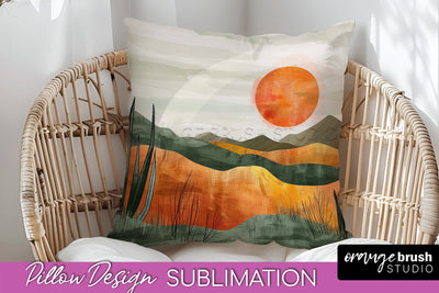 Boho Pillow Cover - Minimalist Landscape Pillow Sublimation Sublimation OrangeBrushStudio 