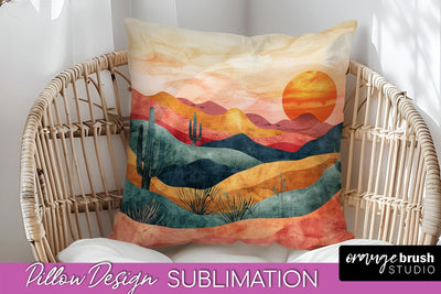 Boho Pillow Cover - Minimalist Landscape Pillow Sublimation Sublimation OrangeBrushStudio 