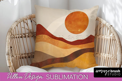 Boho Pillow Cover - Minimalist Landscape Pillow Sublimation Sublimation OrangeBrushStudio 