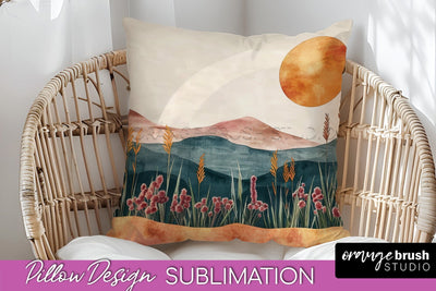 Boho Pillow Cover - Minimalist Landscape Pillow Sublimation Sublimation OrangeBrushStudio 