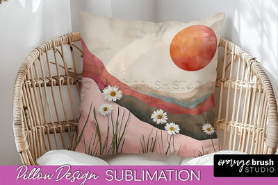 Boho Pillow Cover - Minimalist Landscape Pillow Sublimation Sublimation OrangeBrushStudio 